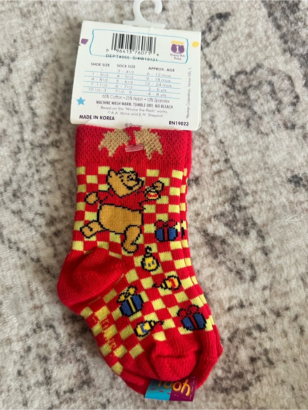 Vintage Disney Pooh Red and Yellow Kids Socks deadstock